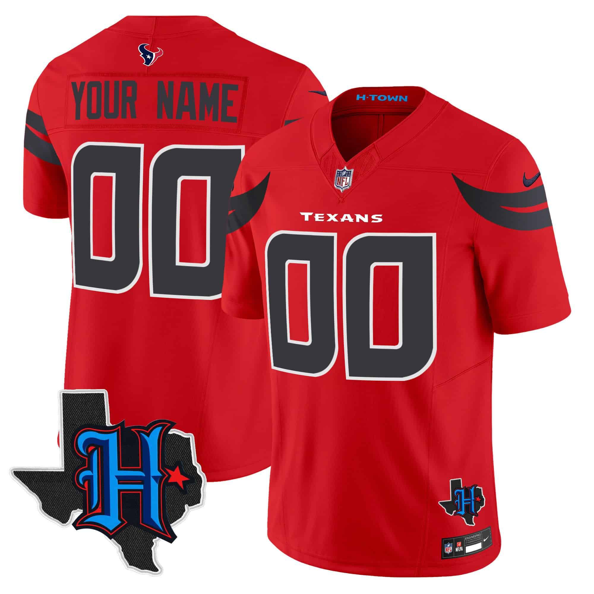 Men Houston Texans Red 2024 Nike Patch Vapor Limited Custom NFL Jersey